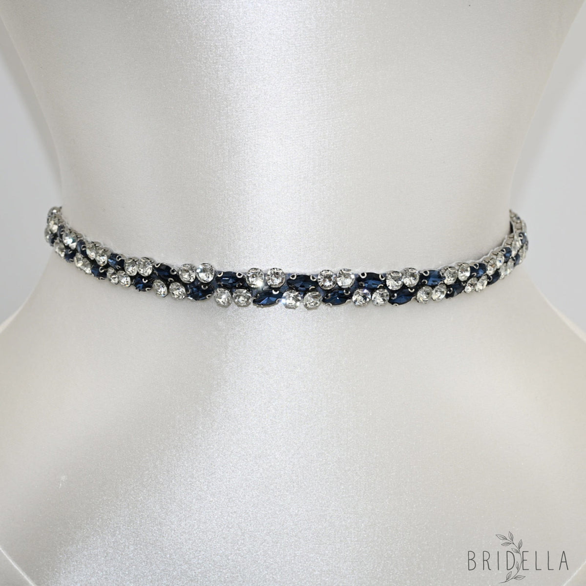 Navy Rhinestone Bridal Belt Wedding Sash - Navy Blue RIbbon - Blets
