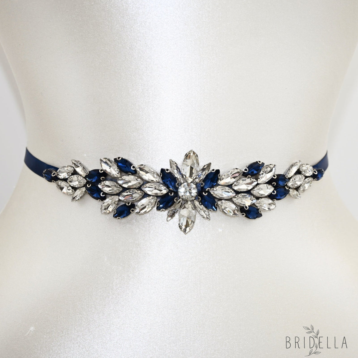 Navy Rhinestone Bridal Belt Wedding Sash – Bridella BS227ML - Navy Blue RIbbon - Blets