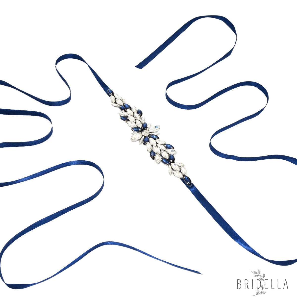 Navy Rhinestone Bridal Belt Wedding Sash – Bridella BS227ML - Navy Blue RIbbon - Blets