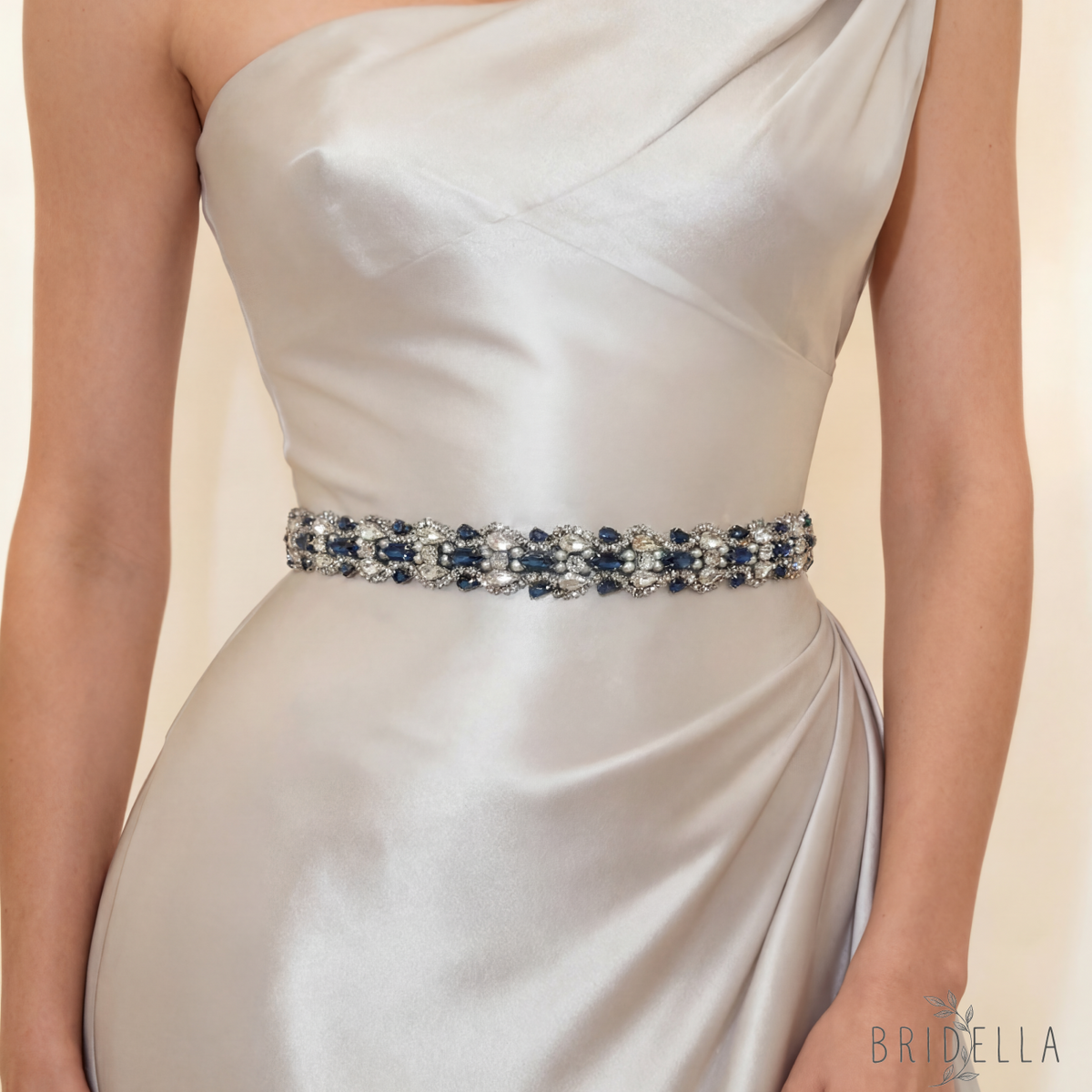 Navy Rhinestone Bridal Belt Wedding Sash – Bridella BS466ML - Navy Blue Ribbon - Blets