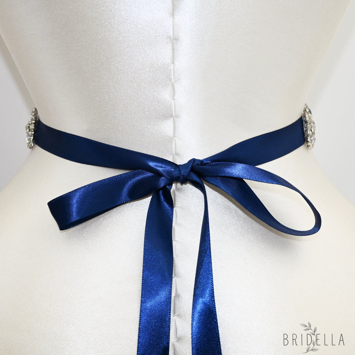 Navy Rhinestone Bridal Belt Wedding Sash – Bridella BS466ML - Navy Blue Ribbon - Blets