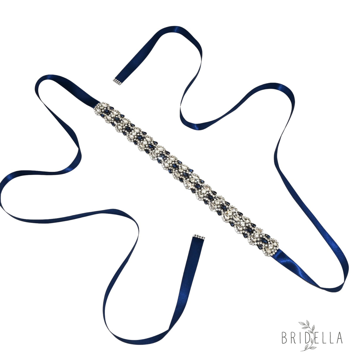 Navy Rhinestone Bridal Belt Wedding Sash – Bridella BS466ML - Navy Blue Ribbon - Blets