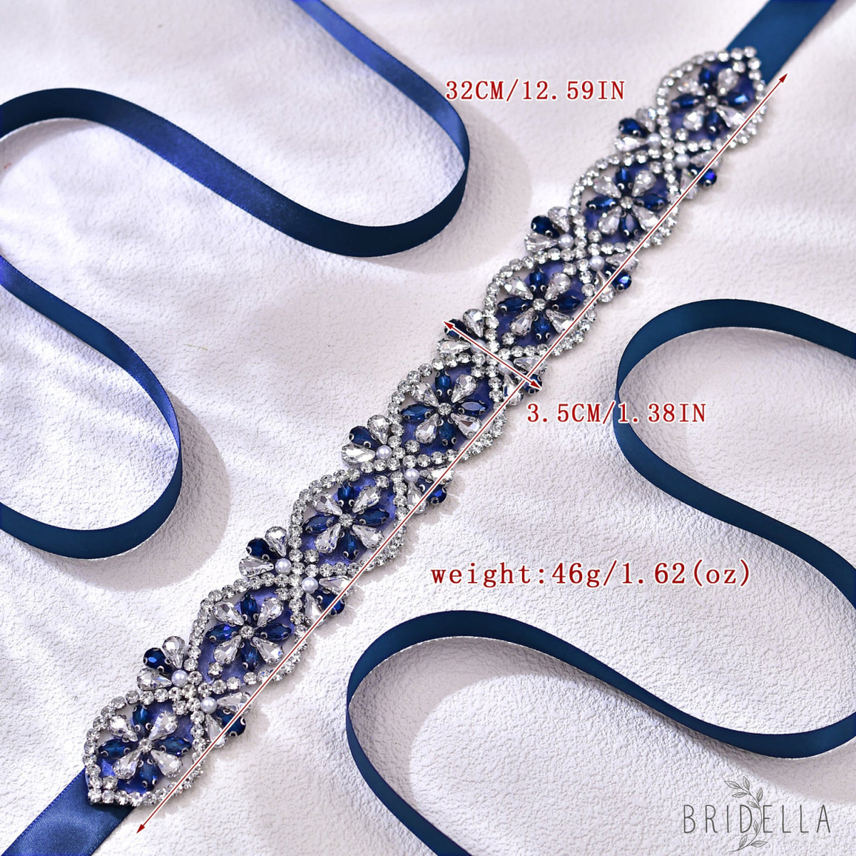 Navy Rhinestone Bridal Dress Belt for Wedding - Bridella BS453ML - Navy - Belts