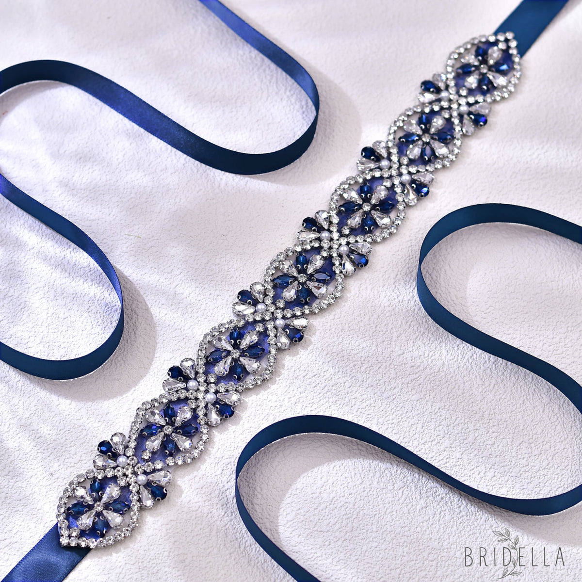 Navy Rhinestone Bridal Dress Belt for Wedding - Bridella BS453ML - Navy - Belts