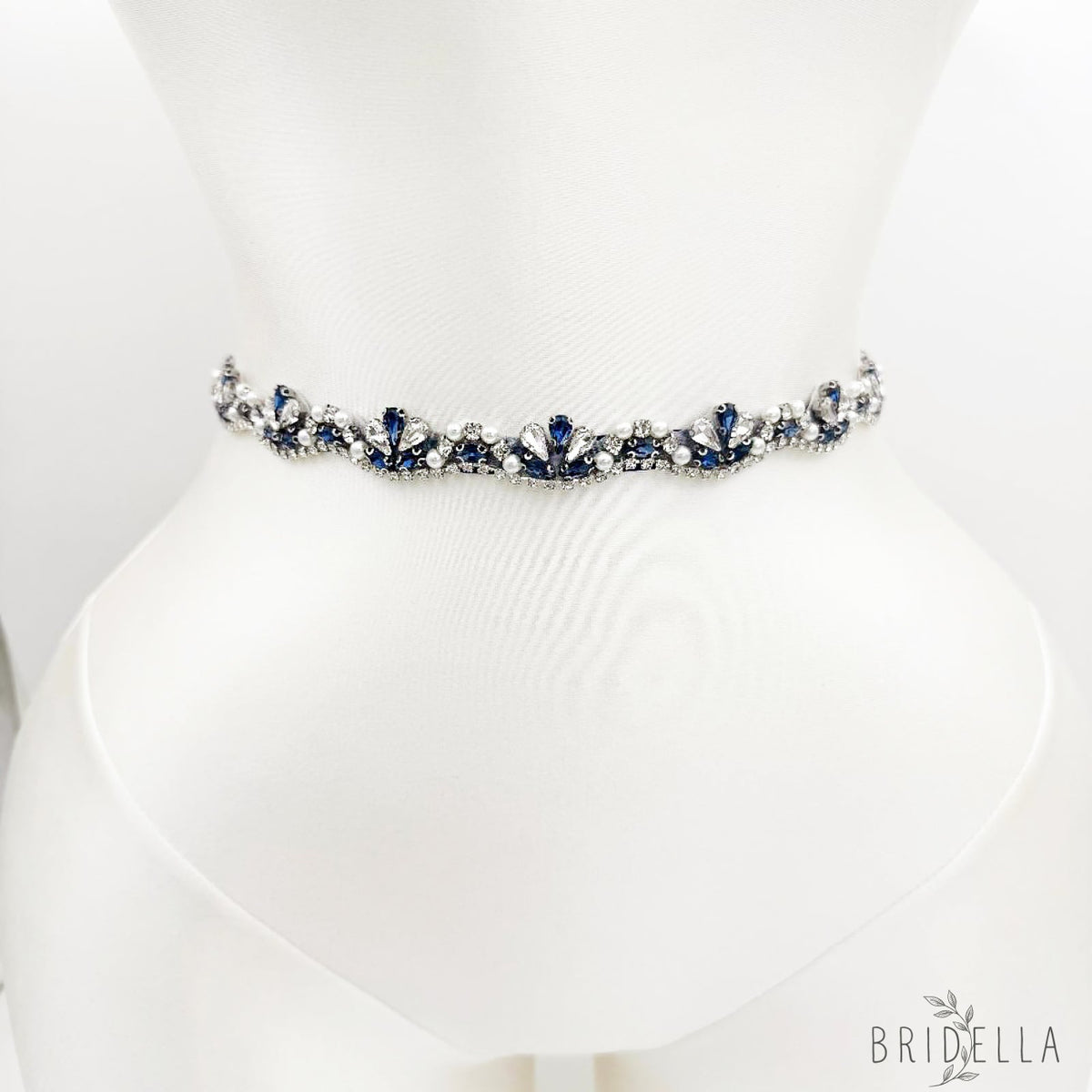 Navy Rhinestone & Pearl Belt - Bridella BS421ML - Navy - Blets