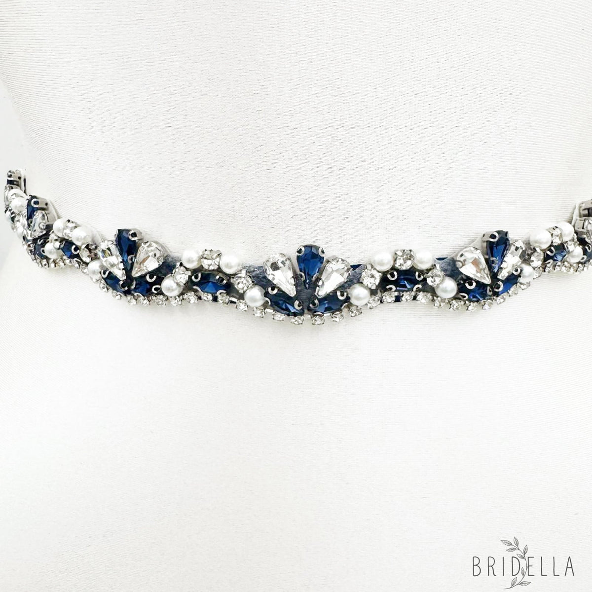 Navy Rhinestone & Pearl Belt - Bridella BS421ML - Navy - Blets