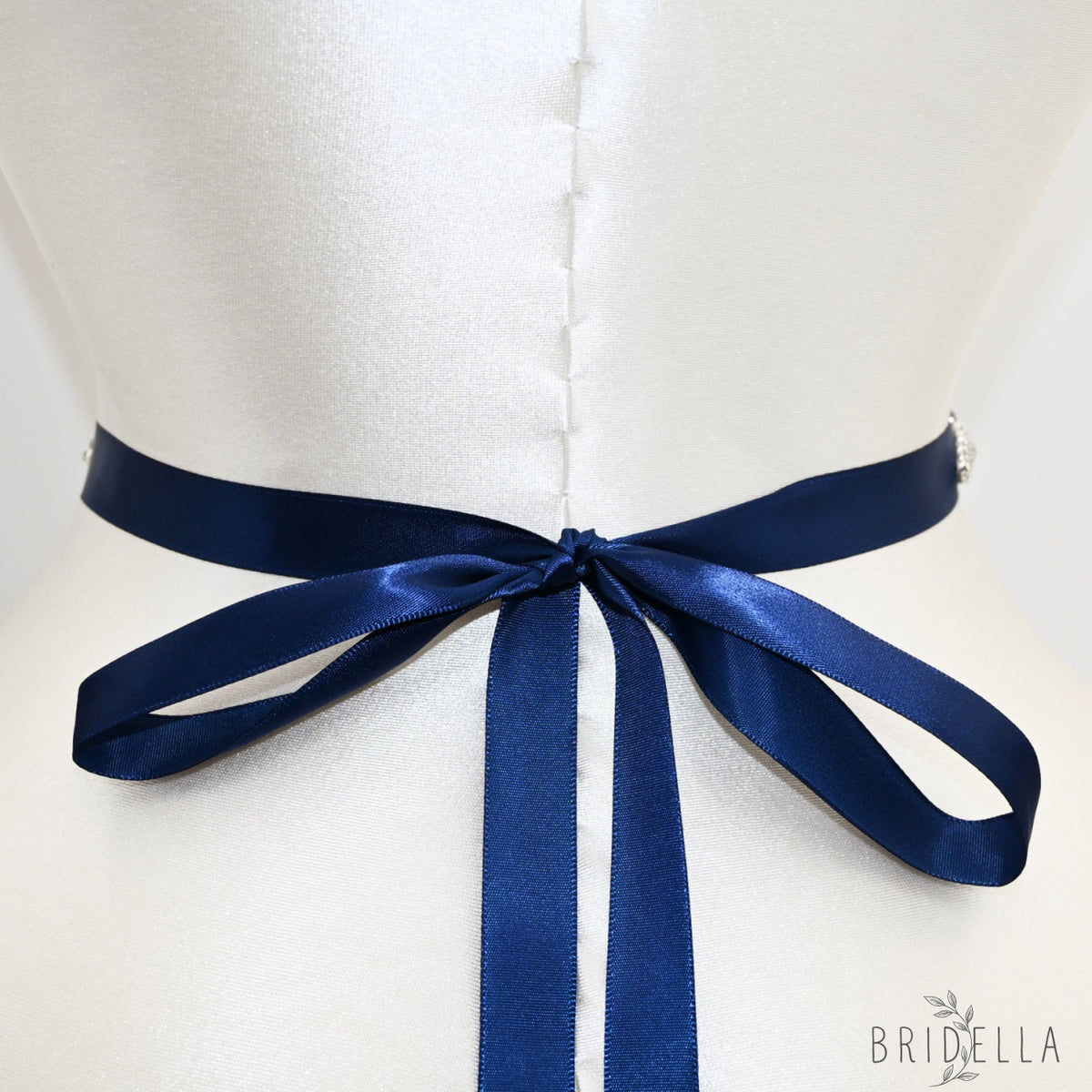 Navy Rhinestone Pearl Bridal Belt Wedding Sash – Bridella BS442ML - Navy Blue Ribbon - Blets
