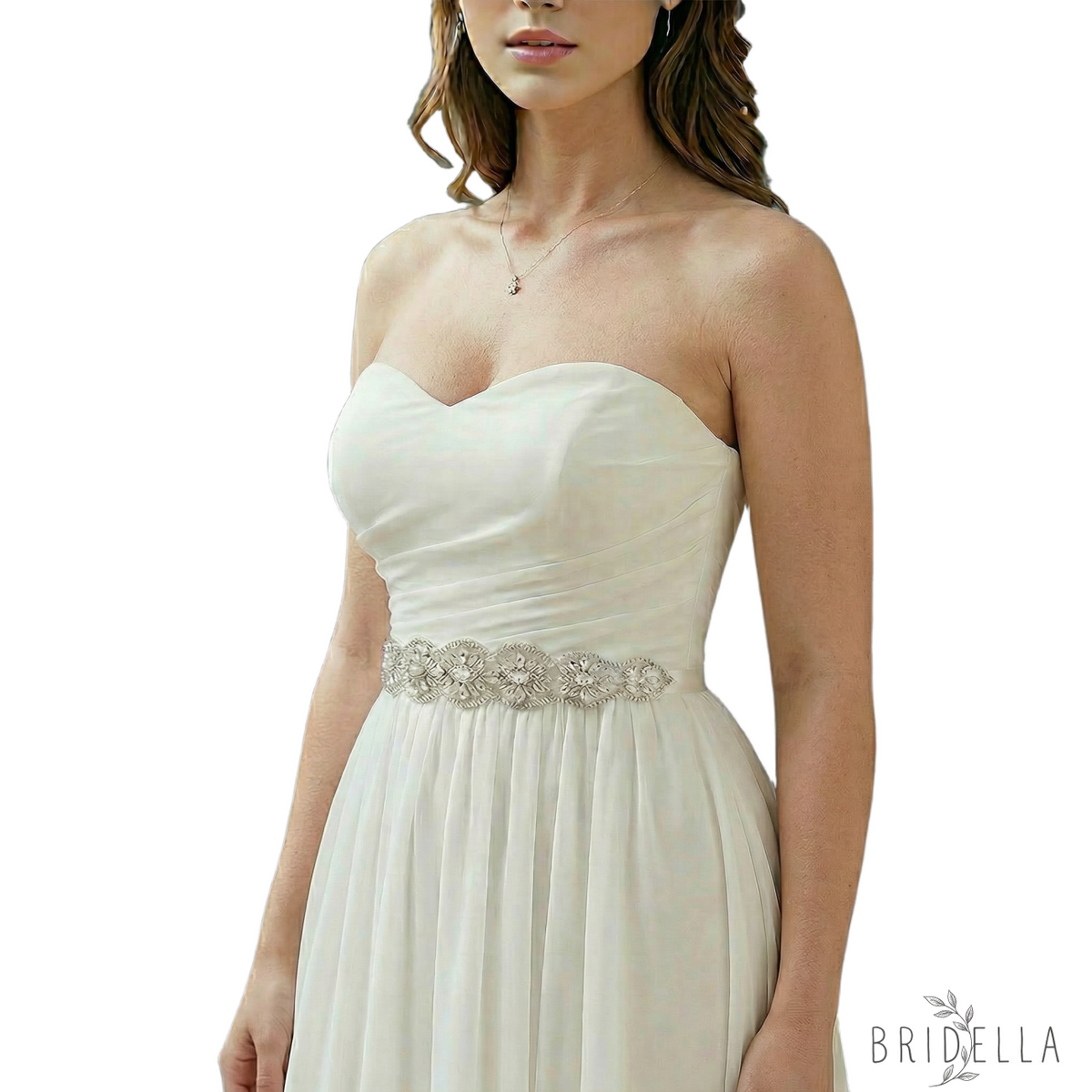 Off White Rhinestone Bridal Belt Wedding Sash – Bridella BS239 - Off-white Ribbon - Blets