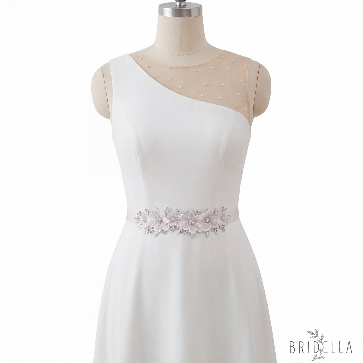 Off White Rhinestone Bridal Belt Wedding Sash - Off-white Ribbon - Belts
