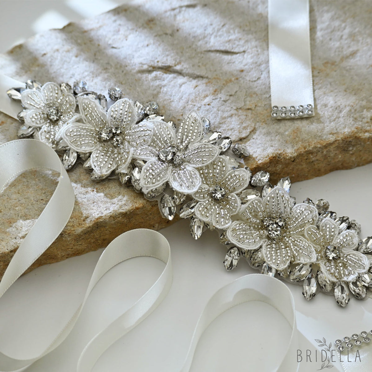Off White Rhinestone Bridal Belt Wedding Sash - Off-white Ribbon - Belts