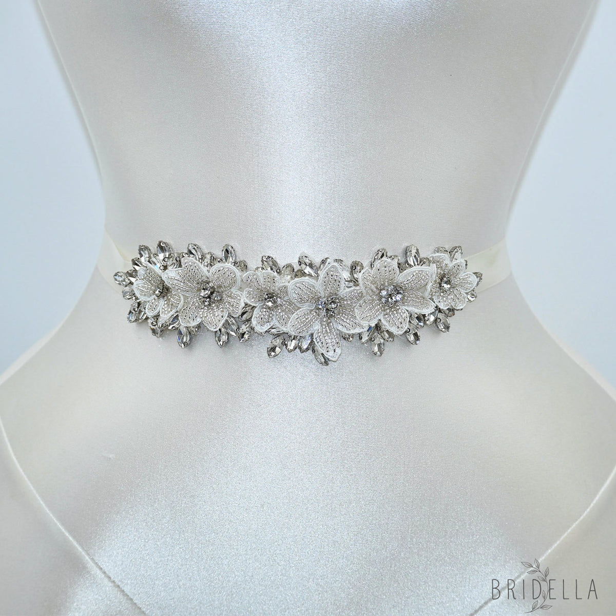 Off White Rhinestone Bridal Belt Wedding Sash - Off-white Ribbon - Belts