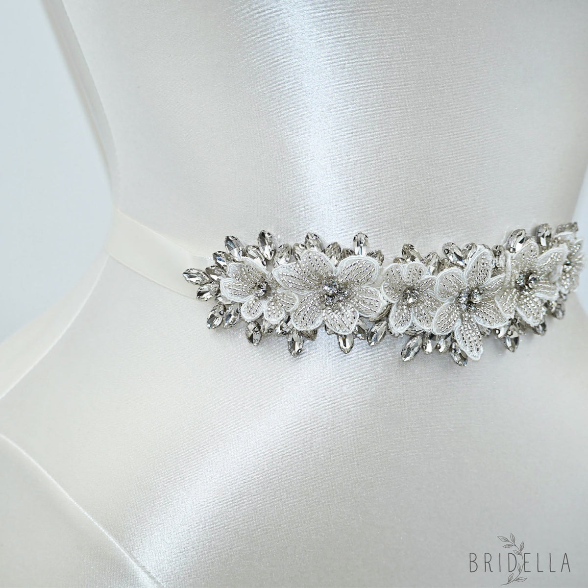 Off White Rhinestone Bridal Belt Wedding Sash - Off-white Ribbon - Belts