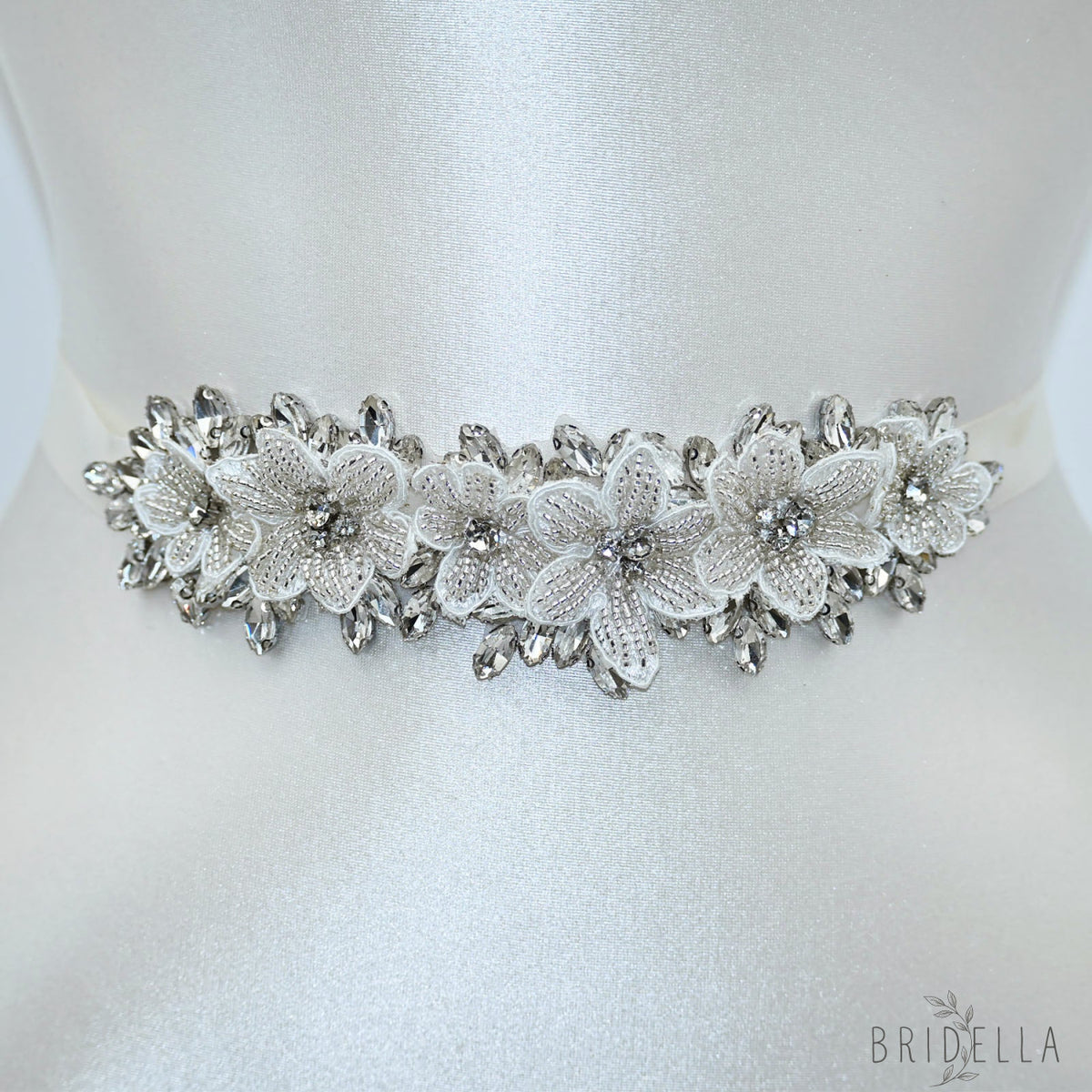 Off White Rhinestone Bridal Belt Wedding Sash - Off-white Ribbon - Belts