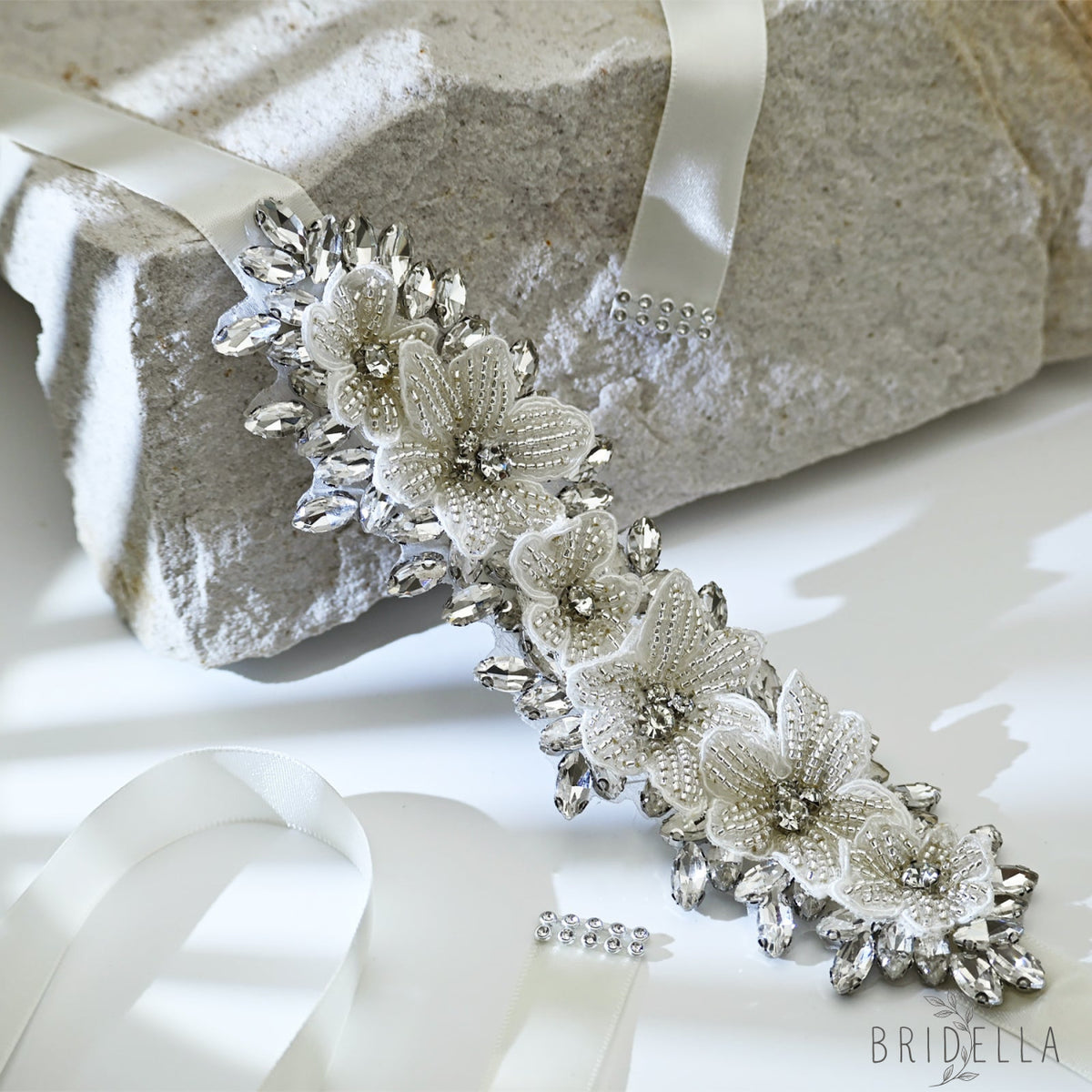 Off White Rhinestone Bridal Belt Wedding Sash - Off-white Ribbon - Belts