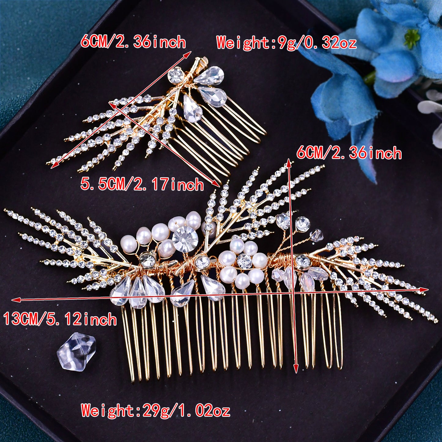 Gold Rhinestone & Pearl Tiara - Bridella BHP01-G