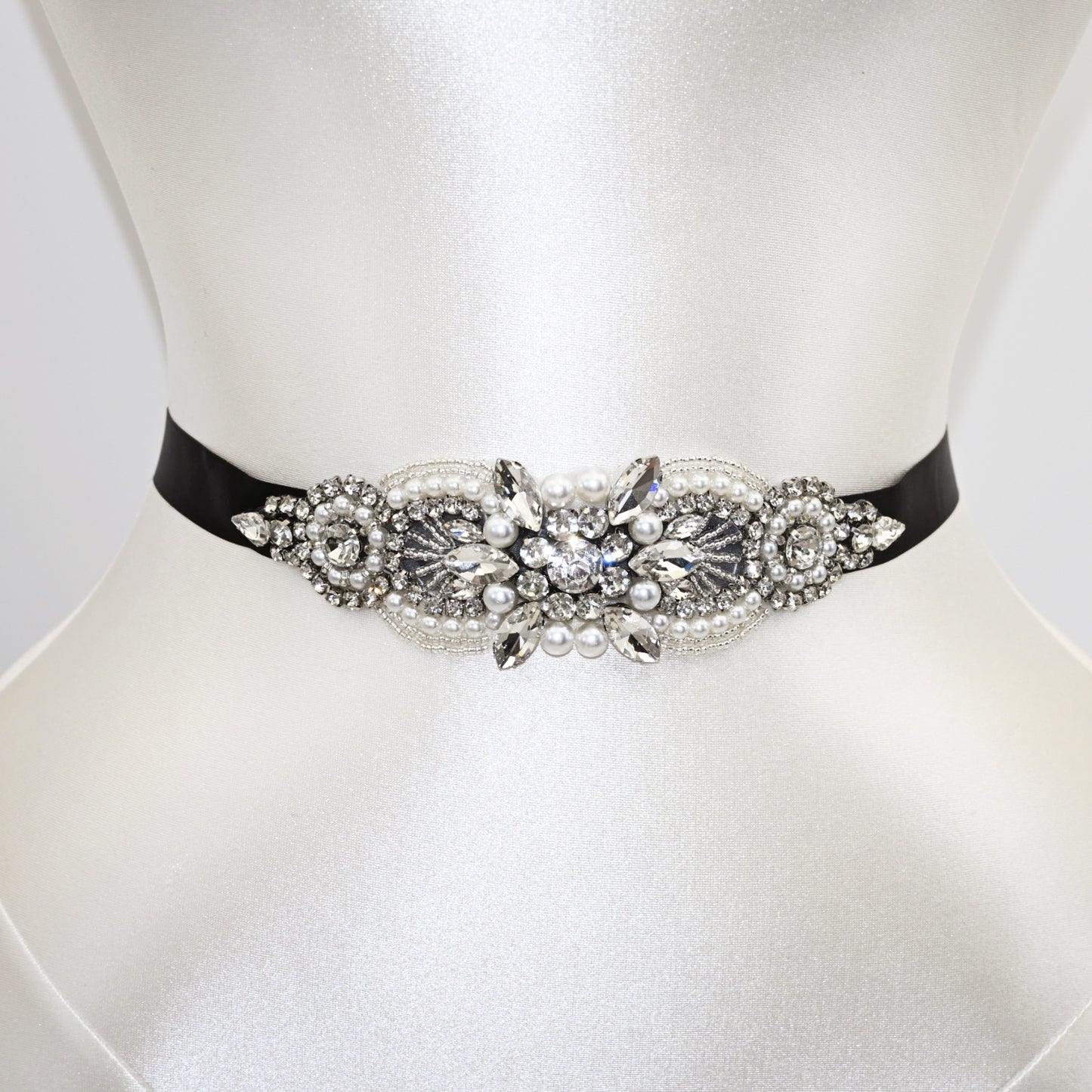 Black Rhinestone Bridal Belt Wedding Sash – Bridella BS159-B