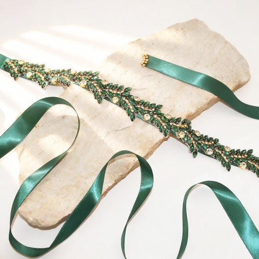 Emerald Rhinestone Bridal Belt Crystal Wedding Sash Adjustable BS242KL Bridella