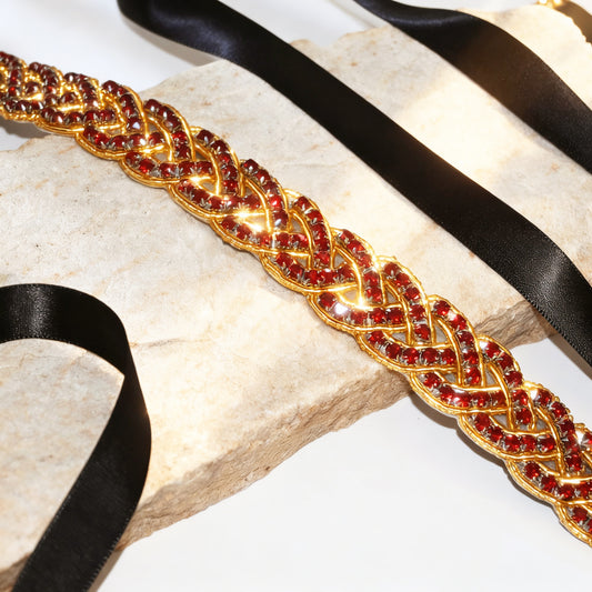 Gold & Red Rhinestone Wedding Belt for Bride - Bridella BS216-GR