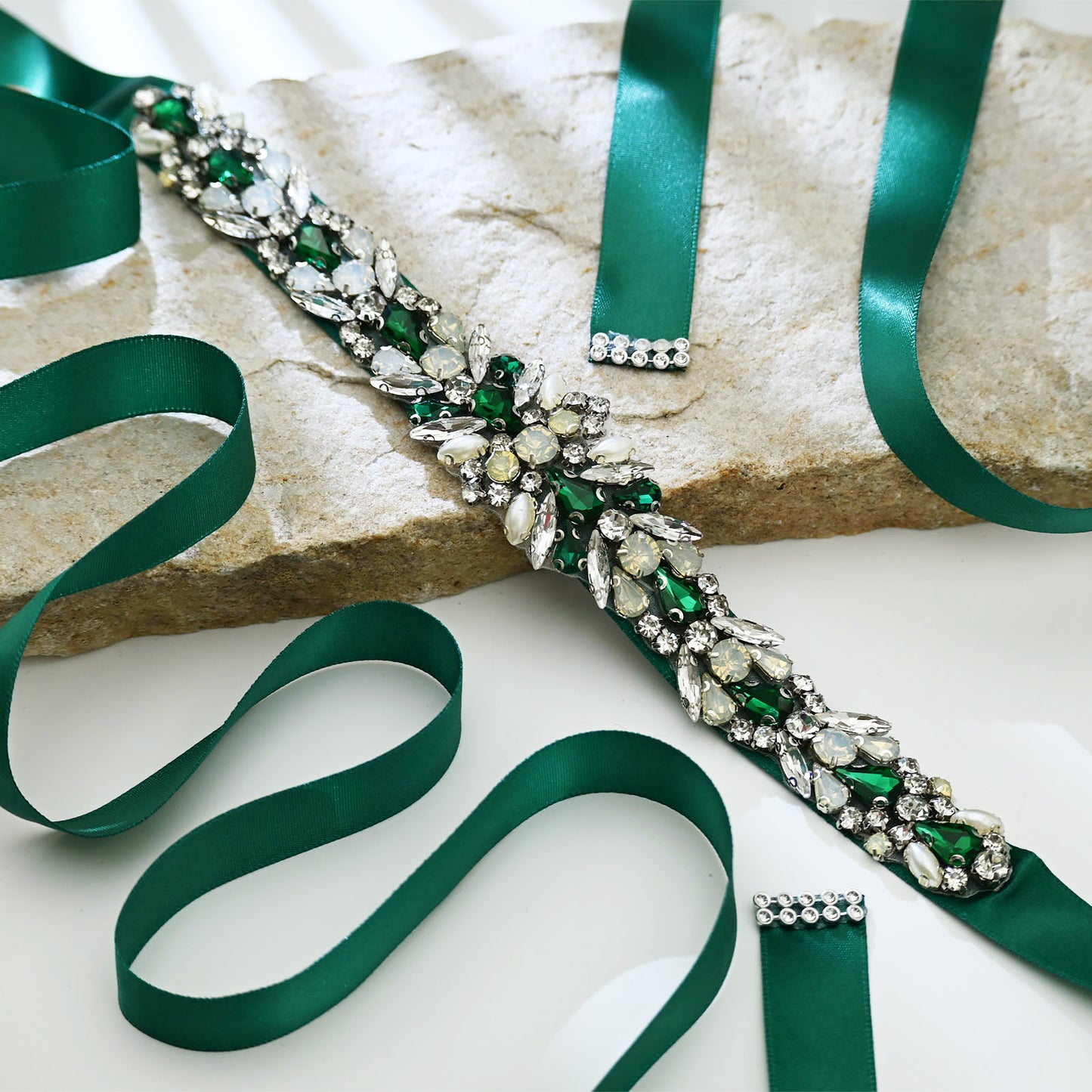 Green Rhinestone Bridal Belt Sash for Wedding - Bridella BS57KL