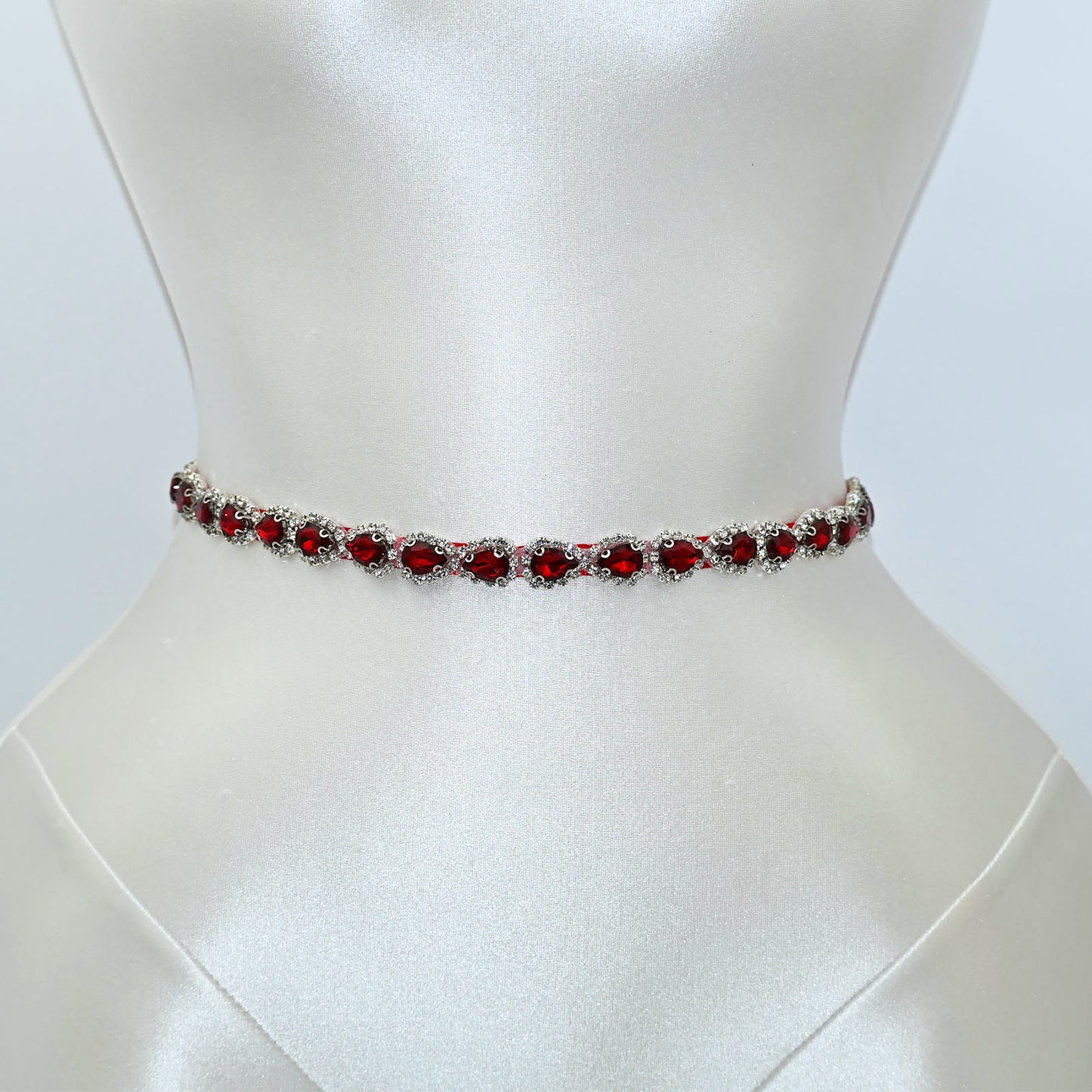 Wine Red Rhinestone Bridal Belt Adjustable Waist Sash Bridella BS190R