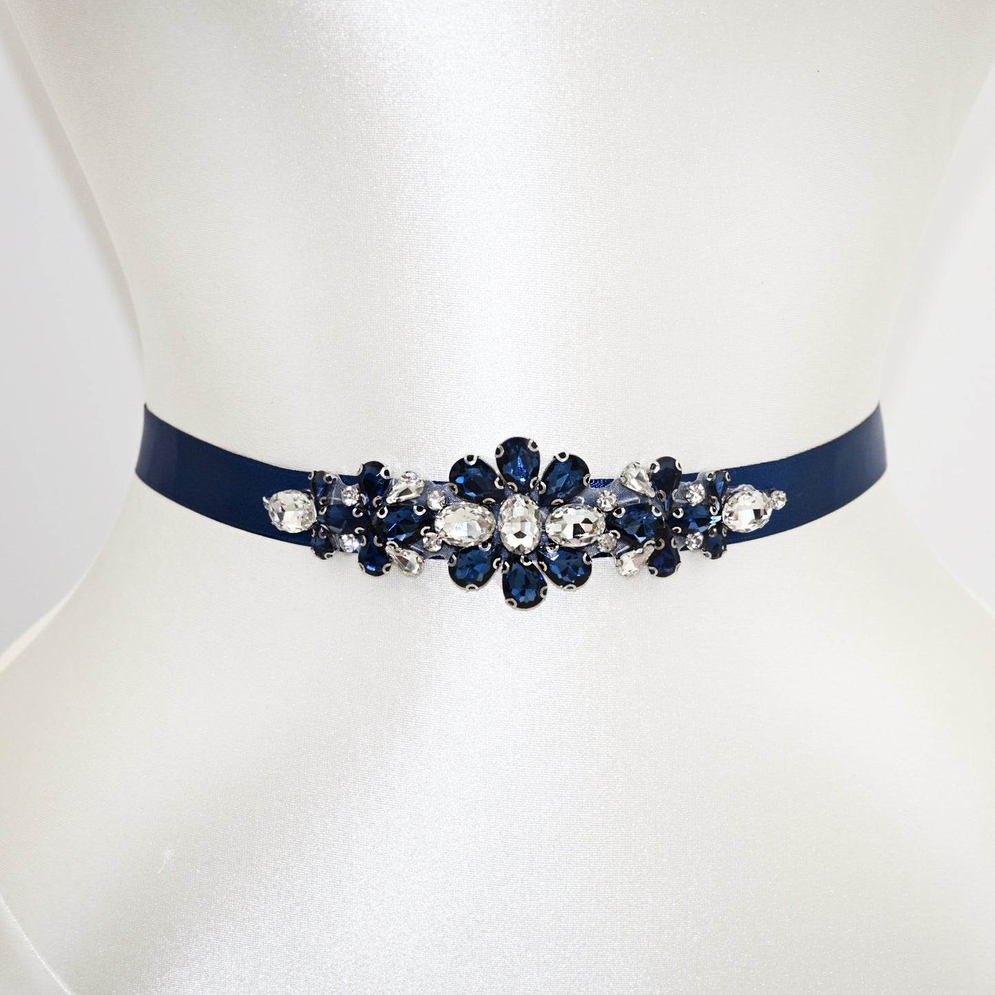 Navy Rhinestone Bridal Belt Wedding Sash – Bridella BS45ML