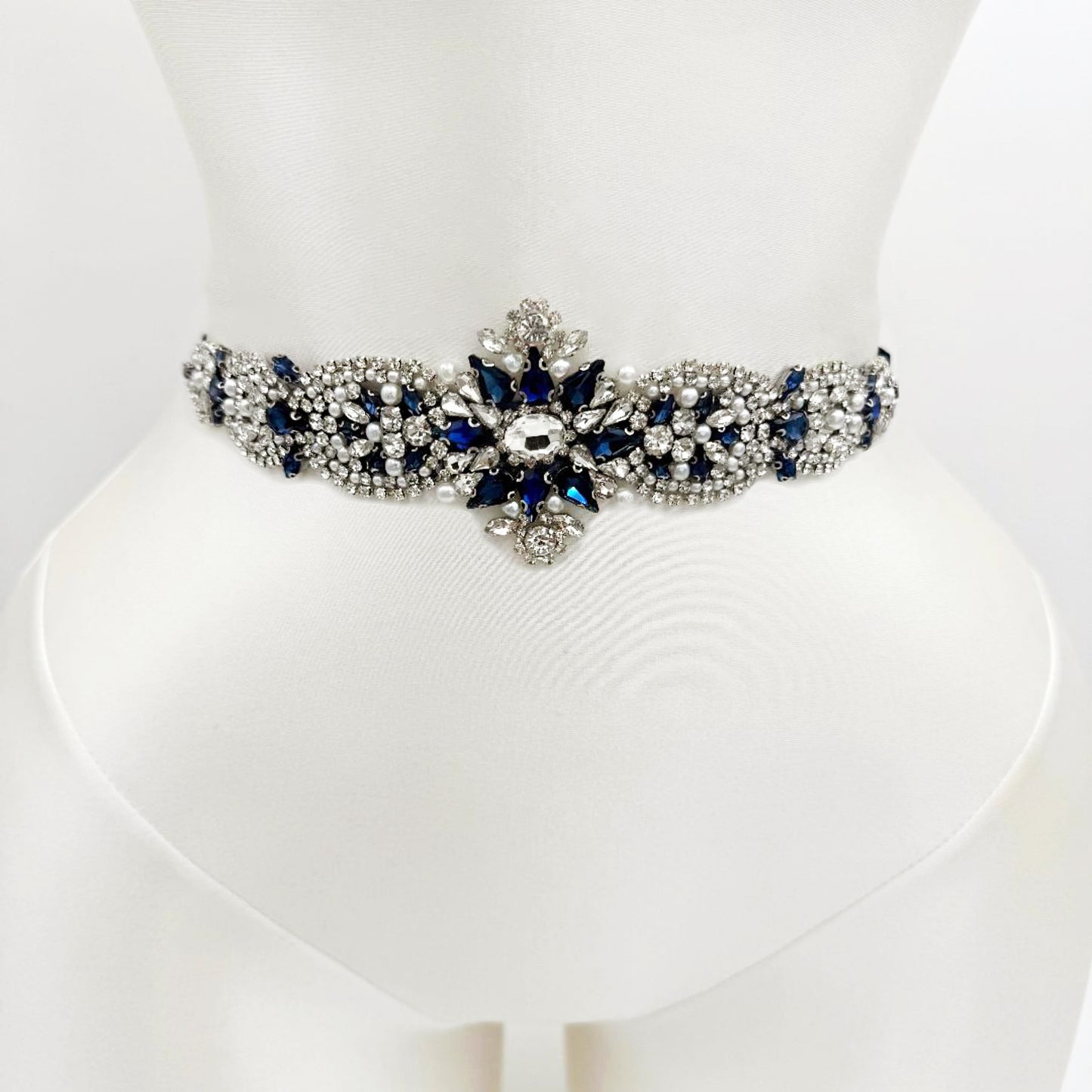 Navy Rhinestone Belt - Bridella BS84ML