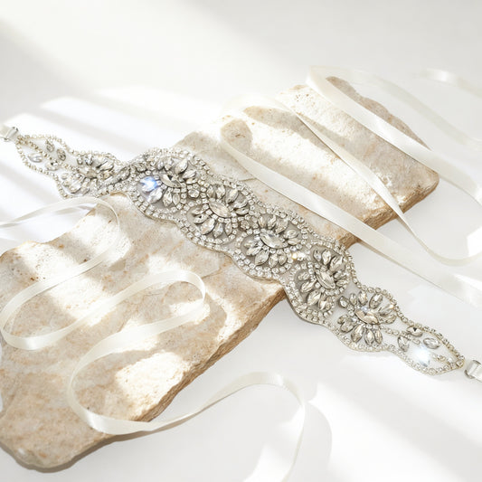 Off White Rhinestone Bridal Belt Wedding Sash – Bridella BS239