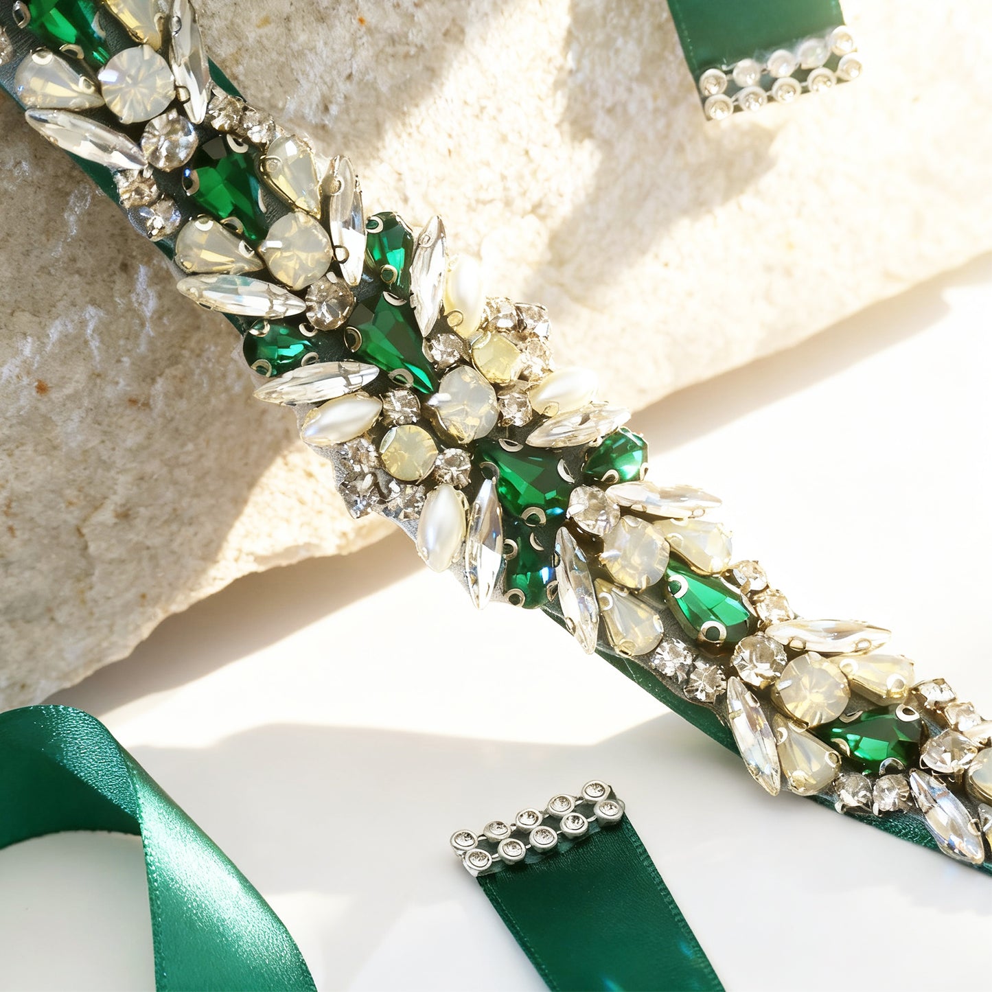 Green Rhinestone Bridal Belt Sash for Wedding - Bridella BS57KL