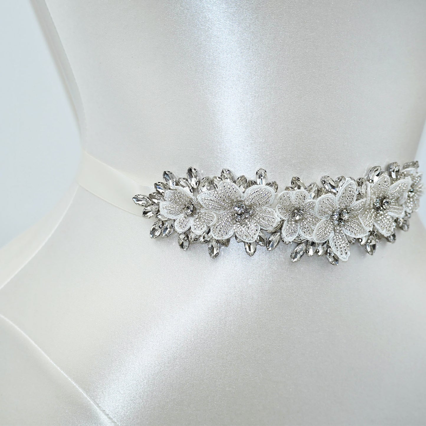 Off White Rhinestone Bridal Belt Wedding Sash – Bridella BS63