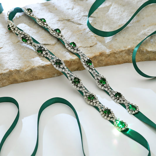 Green Rhinestone Bridal Belt Wedding Sash – Bridella BS30KL