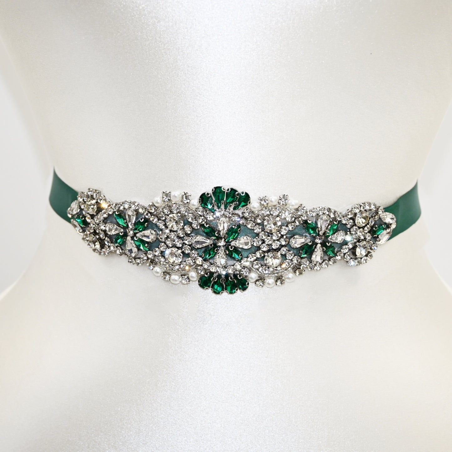 Green Rhinestone Pearl Bridal Belt – Bridella BS104KL