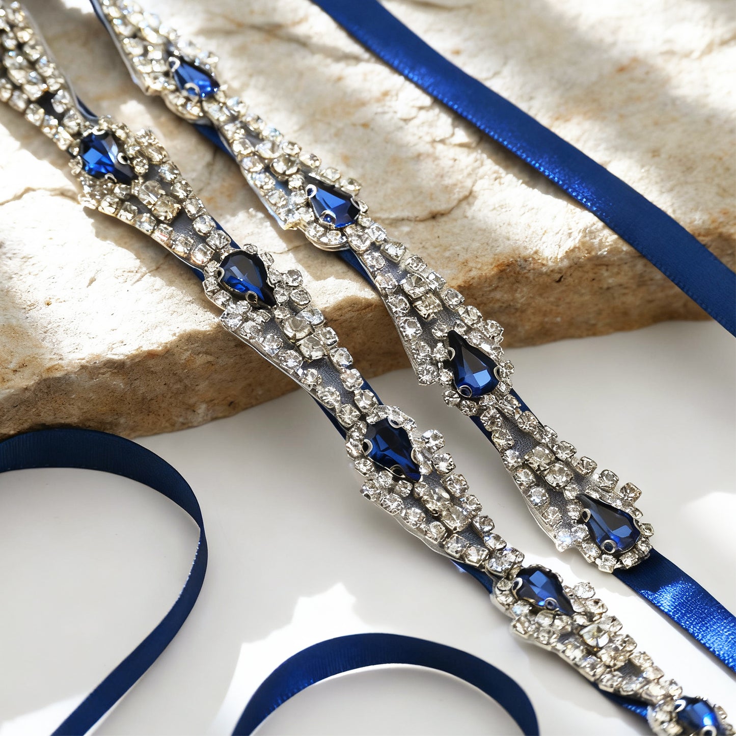 Navy Rhinestone Bridal Belt Wedding Sash – Bridella BS31ML