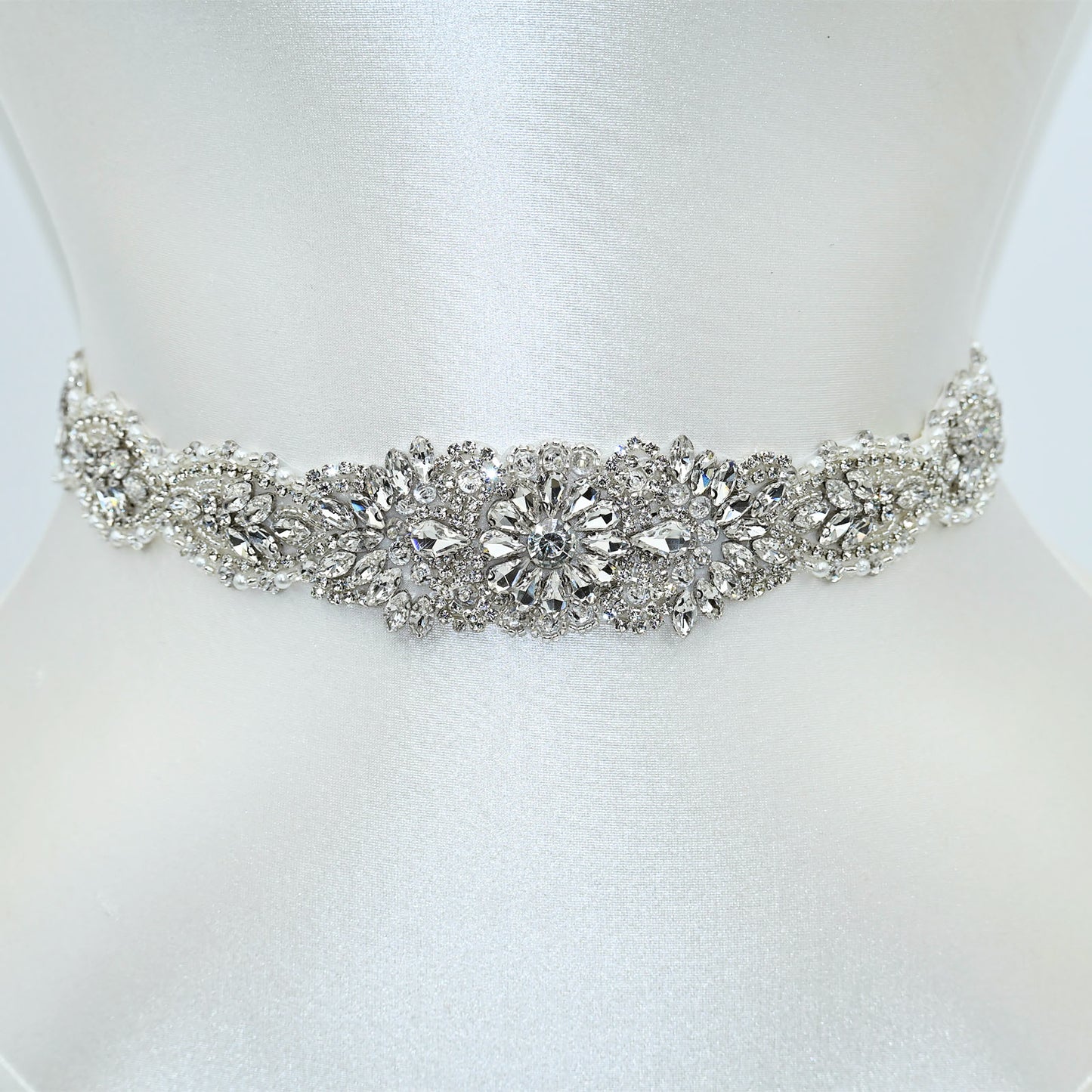Silver Rhinestone Pearl Bridal Sash Wedding Dress Belt – Bridella BS119