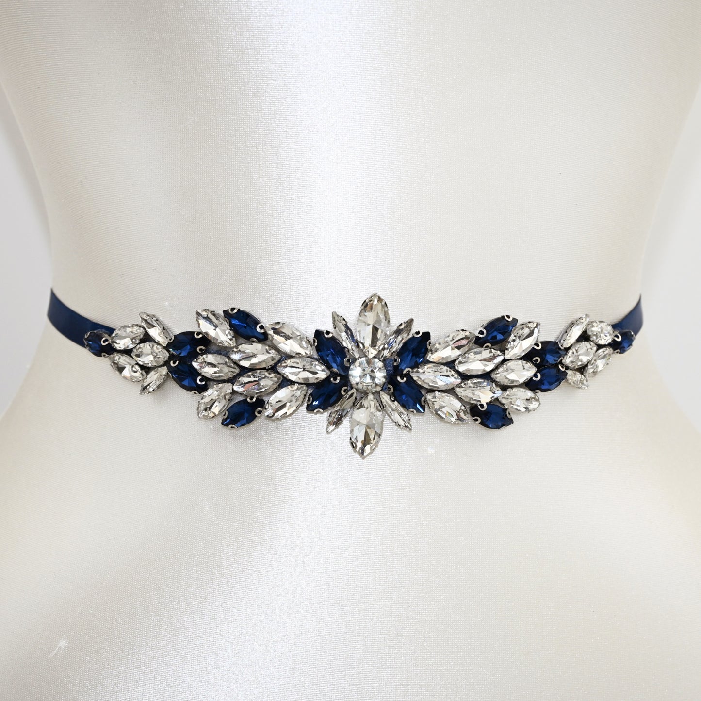 Navy Rhinestone Bridal Belt Wedding Sash – Bridella BS227ML