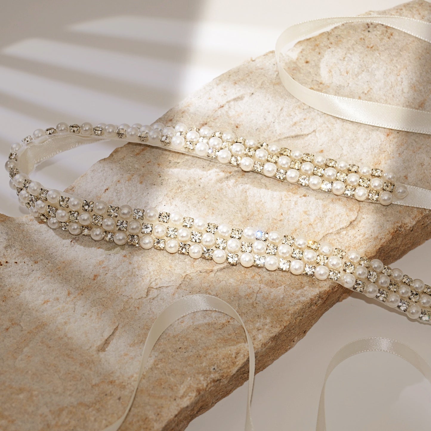 Off White Rhinestone Pearl Bridal Belt – Bridella BS134