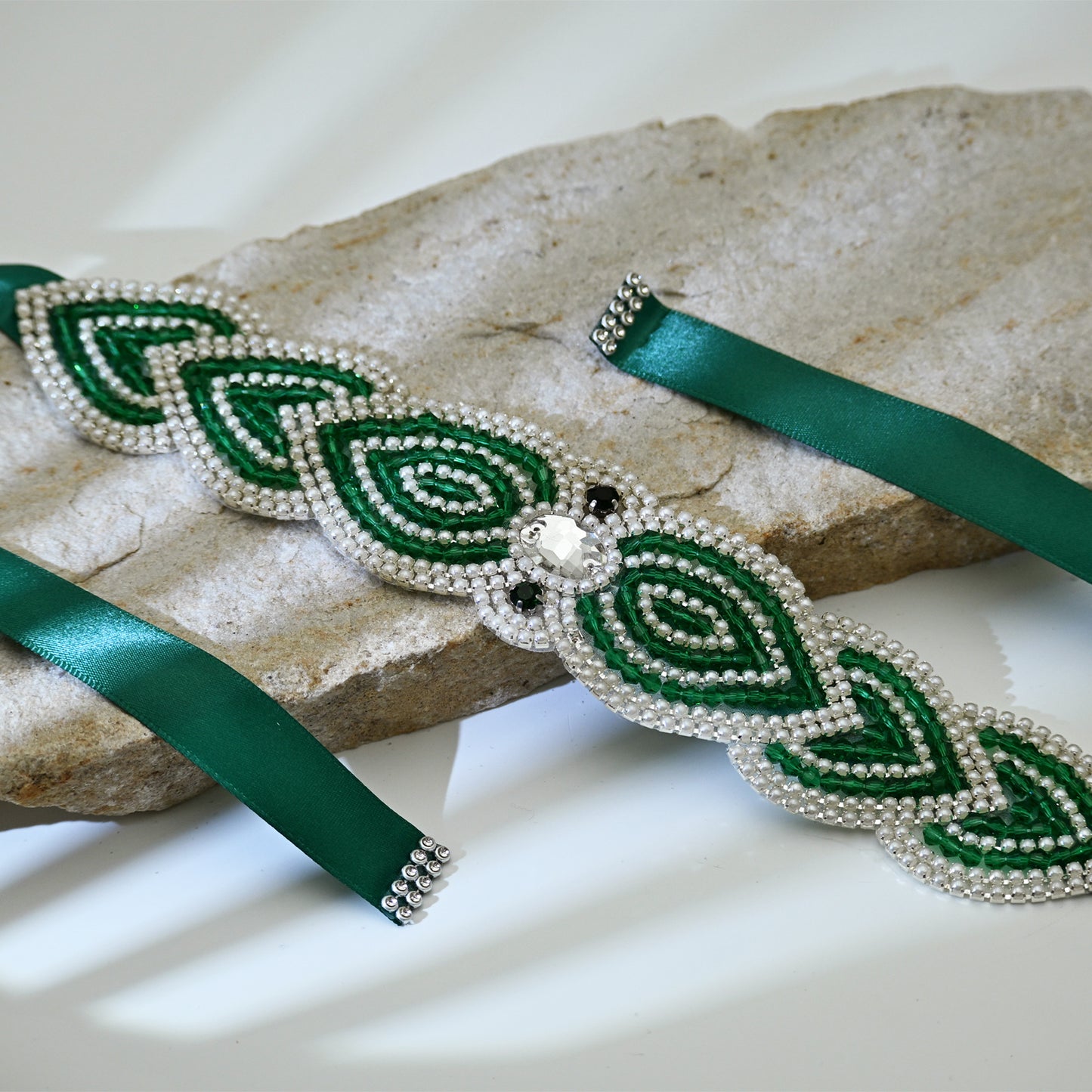 Emerald Green Rhinestone Bridal Sash Ribbon Wedding Dress Belt – Bridella BS265