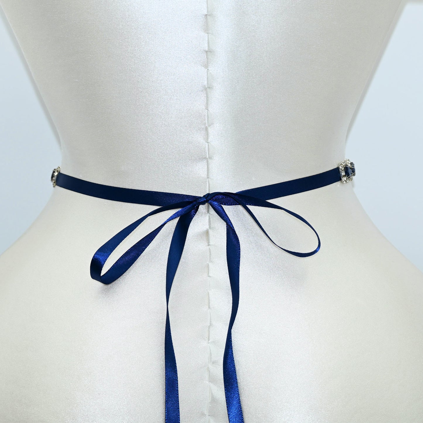 Navy Blue Rhinestone Bridal Belt Adjustable Waist Sash Bridella BS190ML