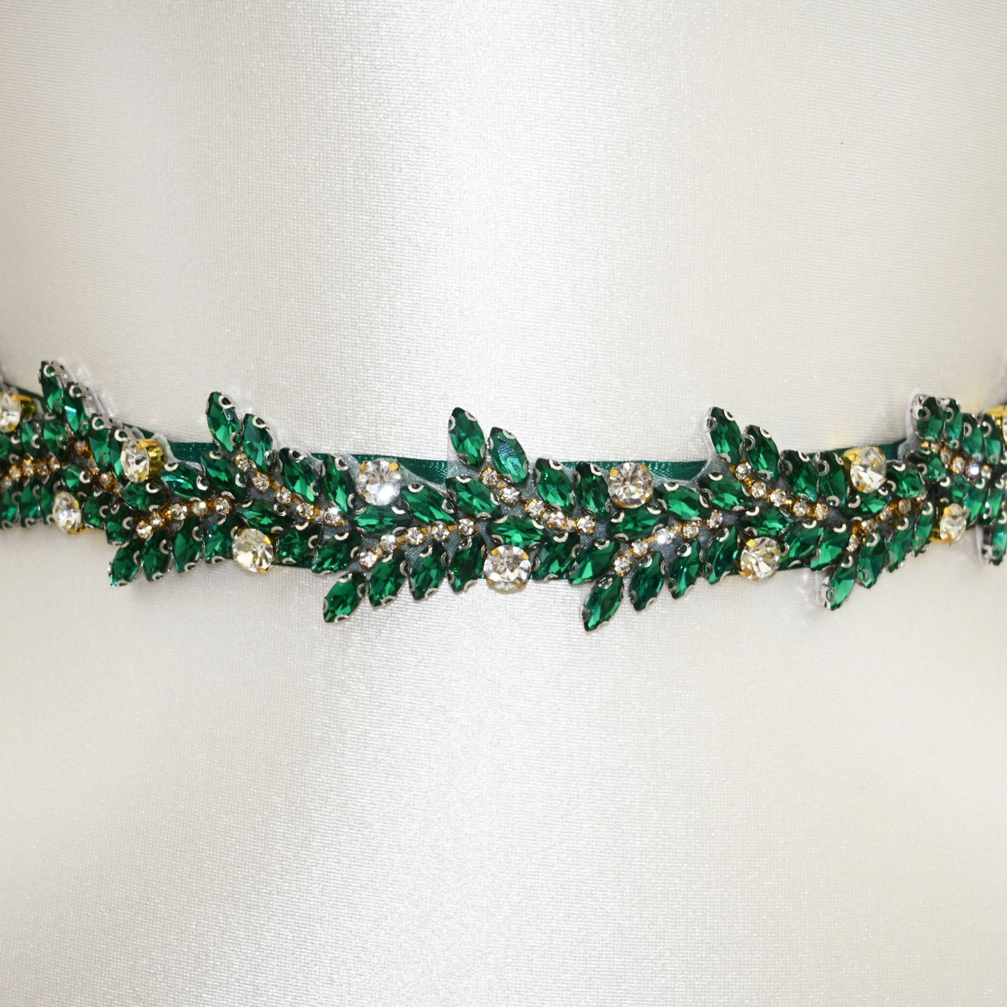 Emerald Rhinestone Bridal Belt Crystal Wedding Sash Adjustable BS242KL Bridella
