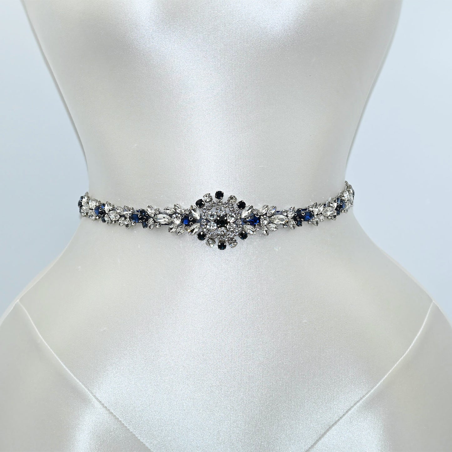 Blue Rhinestone Bridal Sash Wedding Dress Belt – Bridella BS124ML