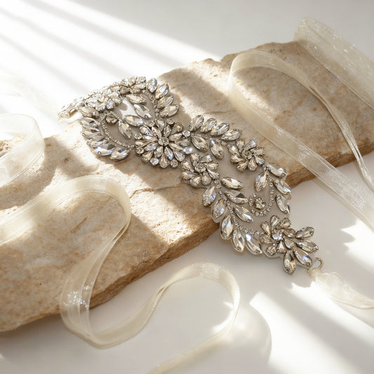 Silver Rhinestone Bridal Belt Wedding Sash – Bridella BS231-S