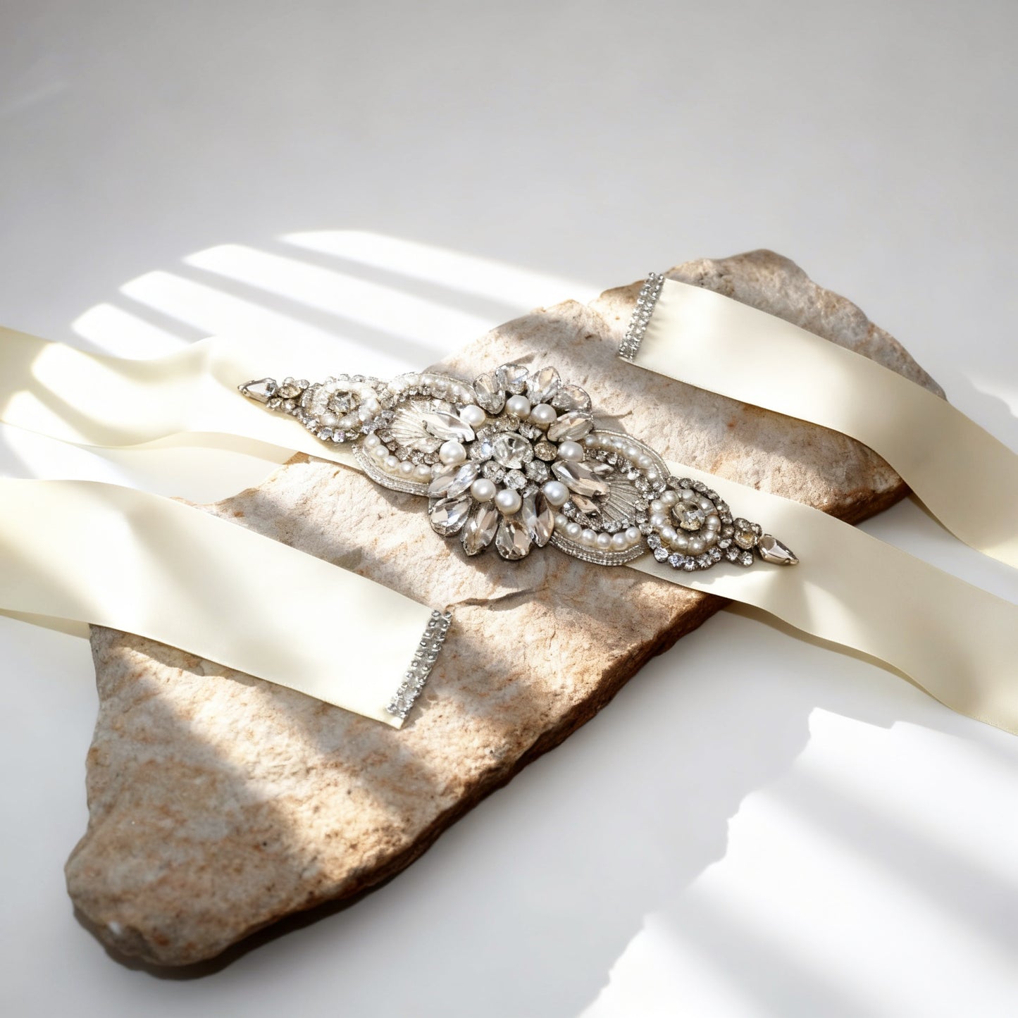 Ivory Rhinestone Pearl Bridal Belt Wedding Sash – Bridella BS05B