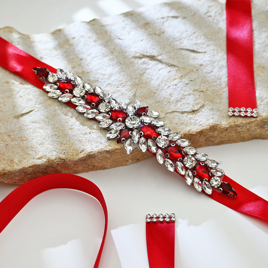Burgundy Rhinestone Bridal Sash Wedding Dress Belt – Bridella BS191R