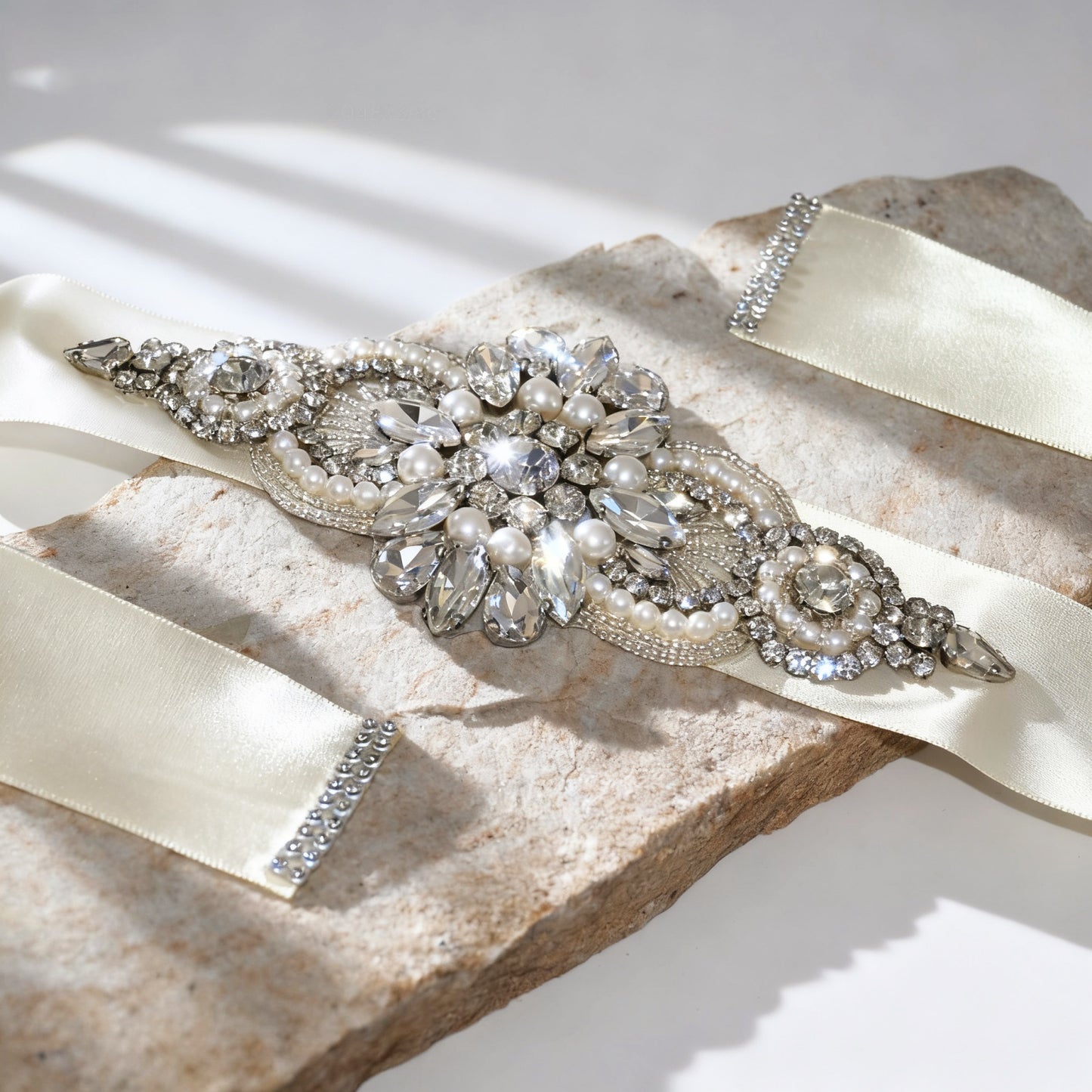 Ivory Rhinestone Pearl Bridal Belt Wedding Sash – Bridella BS05B