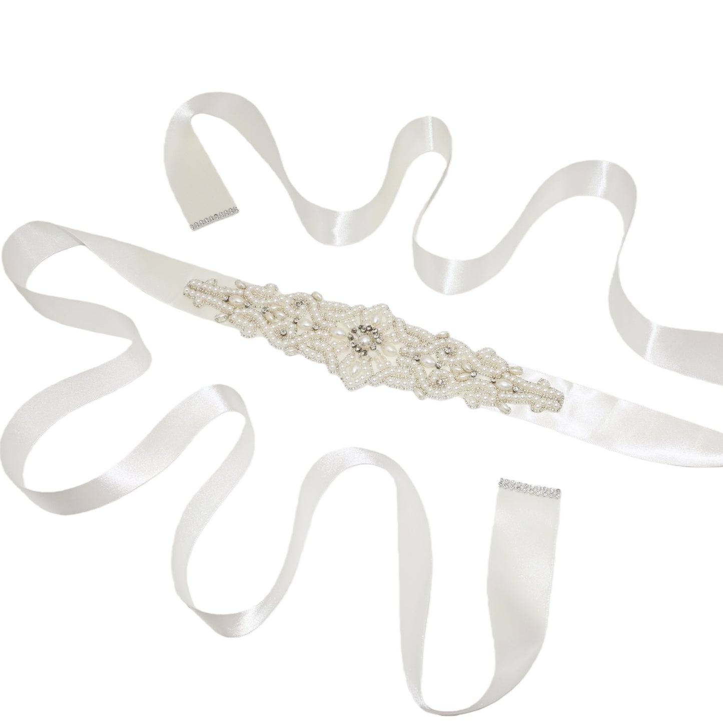 Ivory Rhinestone & Pearl Belt - Bridella BS26A