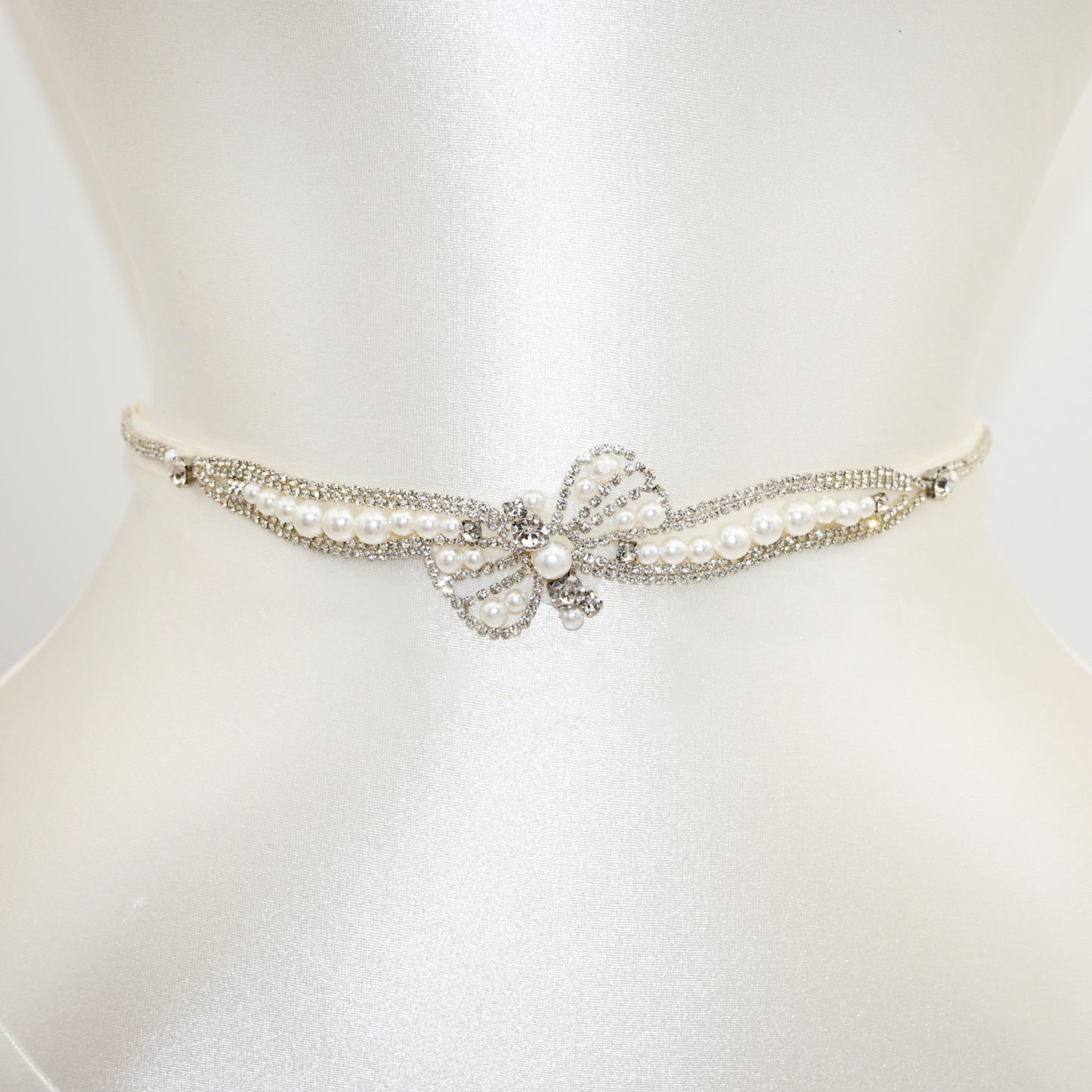Off White Rhinestone Pearl Bridal Belt – Bridella BS97
