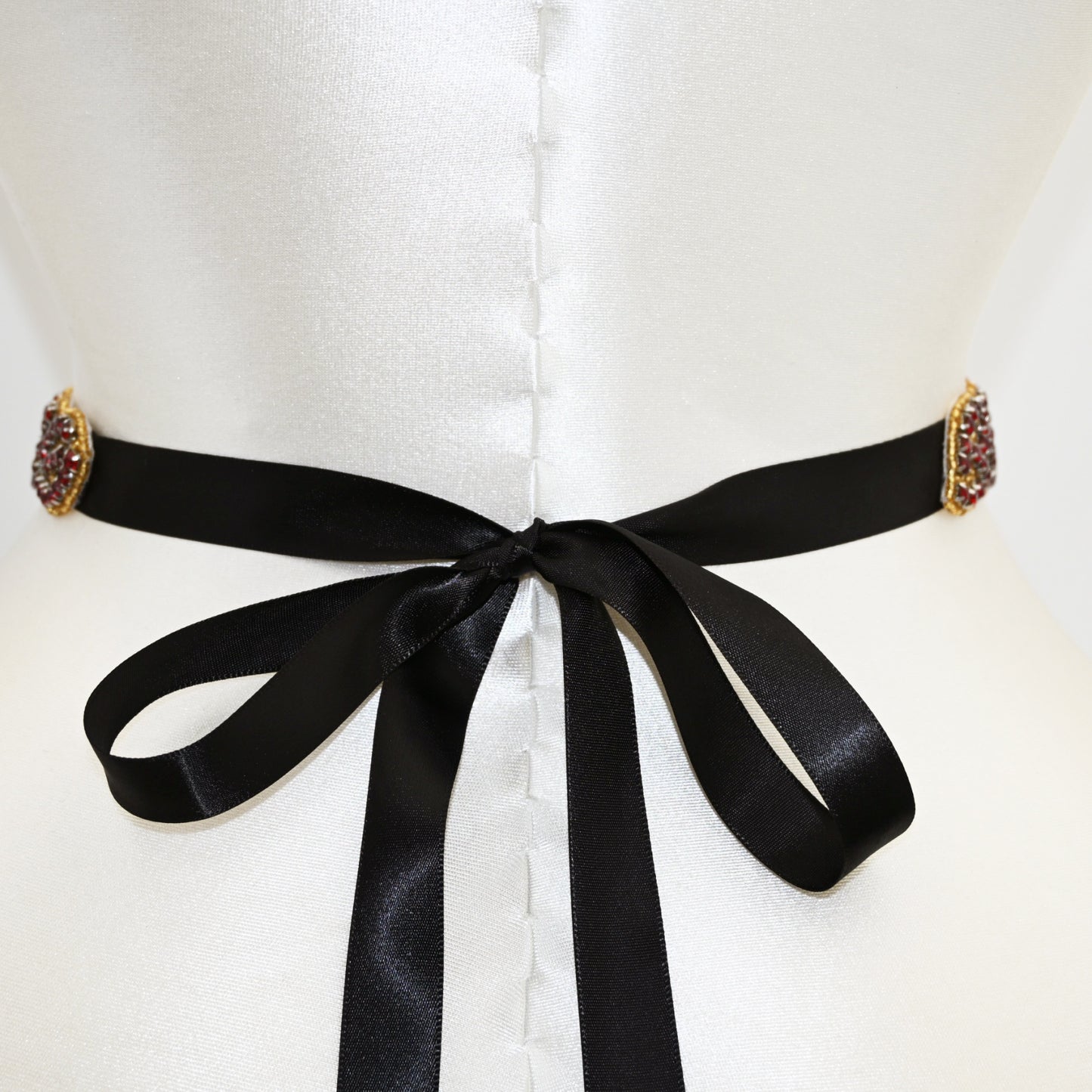 Gold & Red Rhinestone Wedding Belt for Bride - Bridella BS216-GR
