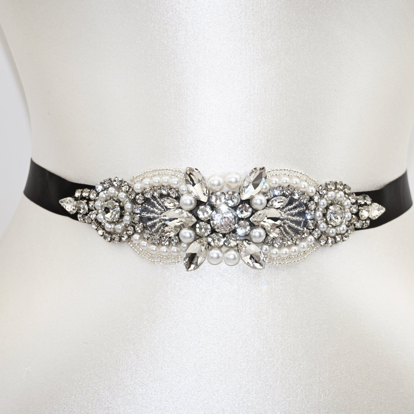 Black Rhinestone Bridal Belt Wedding Sash – Bridella BS159-B