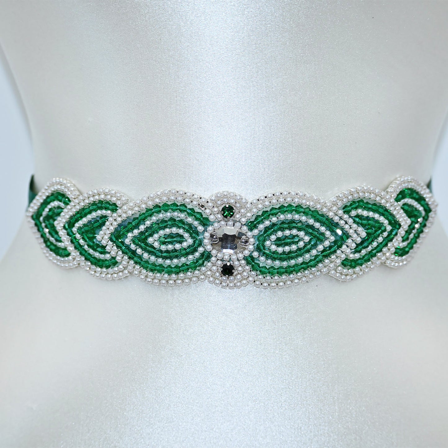 Emerald Green Rhinestone Bridal Sash Ribbon Wedding Dress Belt – Bridella BS265