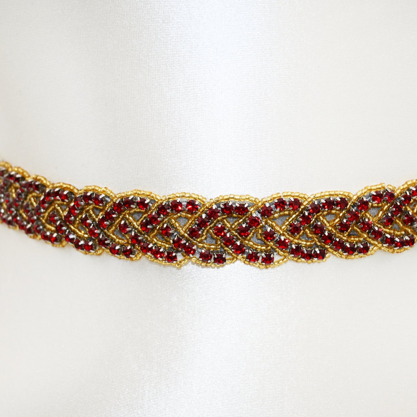 Gold & Red Rhinestone Wedding Belt for Bride - Bridella BS216-GR