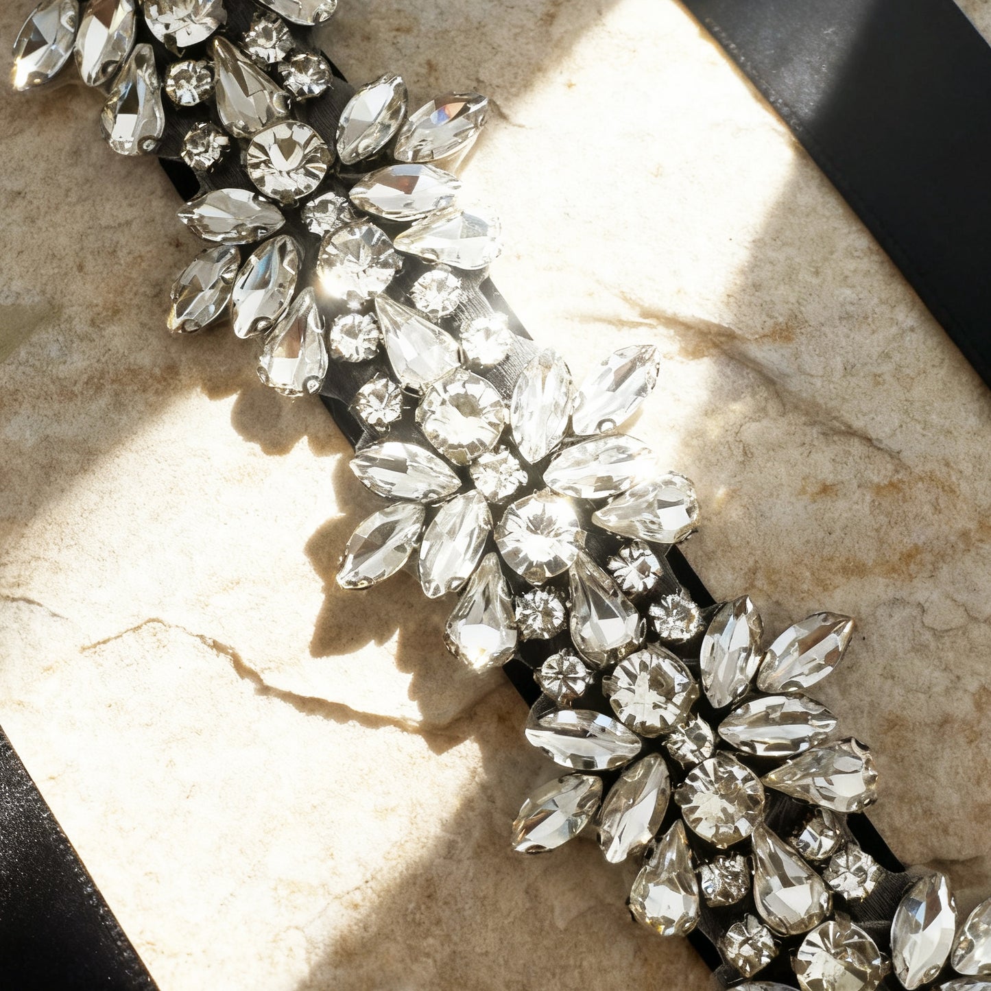 Black Rhinestone Elastic Bridal Belt Luxury - Bridella BS269-D